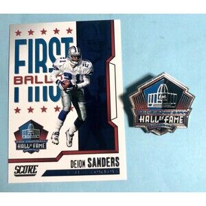 Deion Sanders 1st Ballot Hall of Fame 2023 Card#4 and NFL Hall of Fame Pin